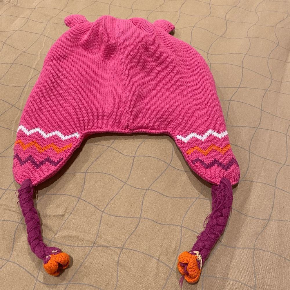 Hanna Andersson Girls Hat Knit Cap Funny pink Monster Tassels Size Large - Picture 7 of 8